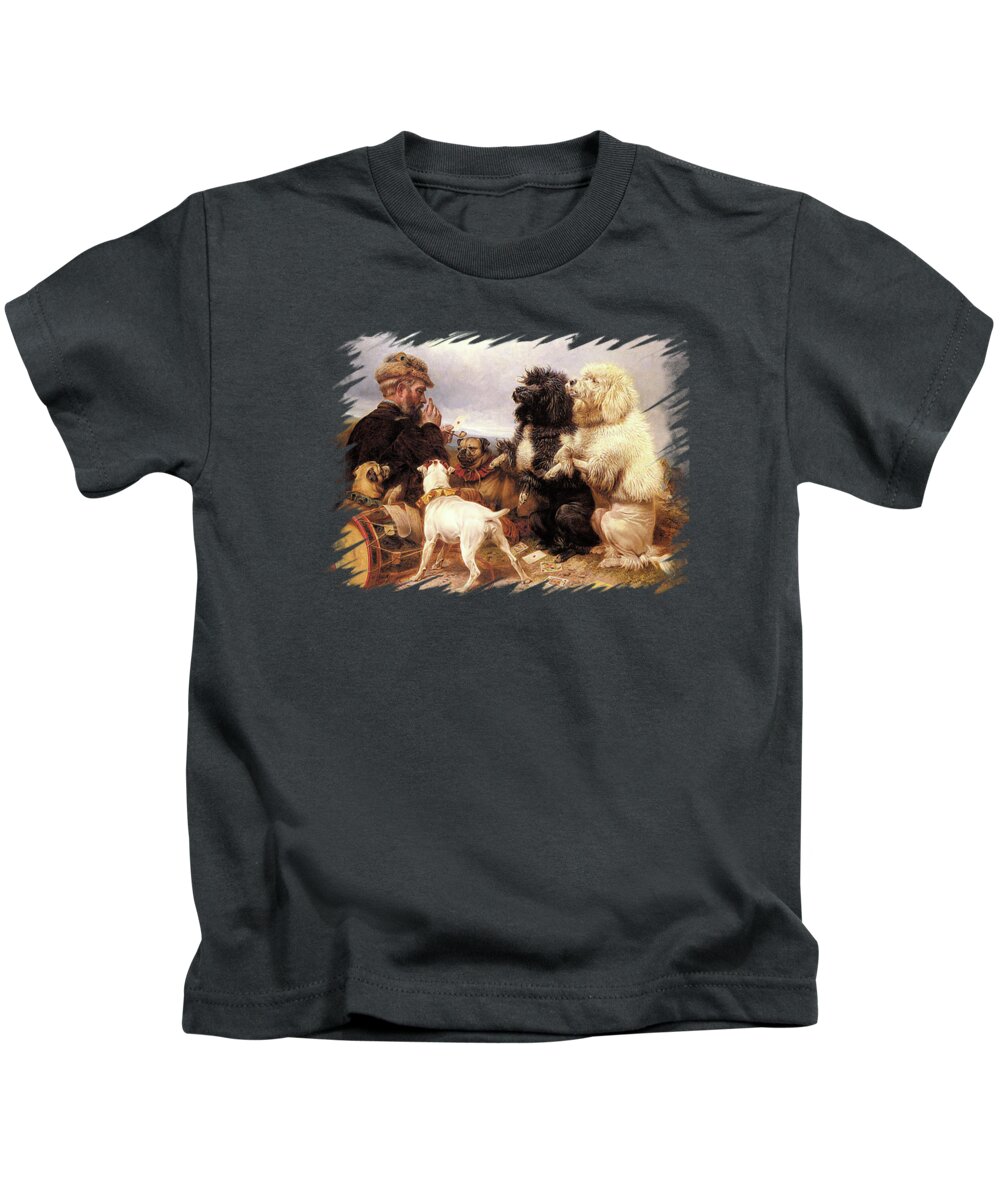 Dog Kids T-Shirt featuring the mixed media Lucky Dogs - Mans Best Friend by Richard Andsdell 1880