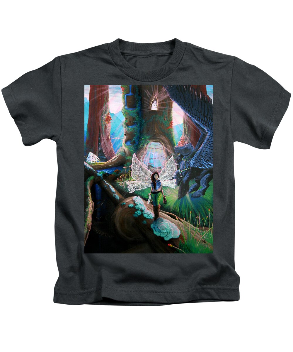 Landscape Kids T-Shirt featuring the painting ARWEN Hollow Mountain 5 by M E