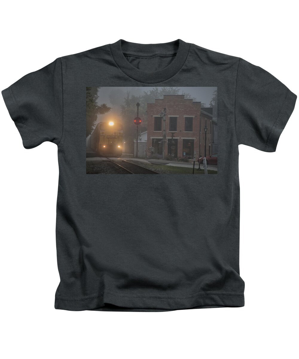 Csx Railroad Kids T-Shirt featuring the photograph August 23 2014 A southbound CSX at Tipp City by Jim Pearson