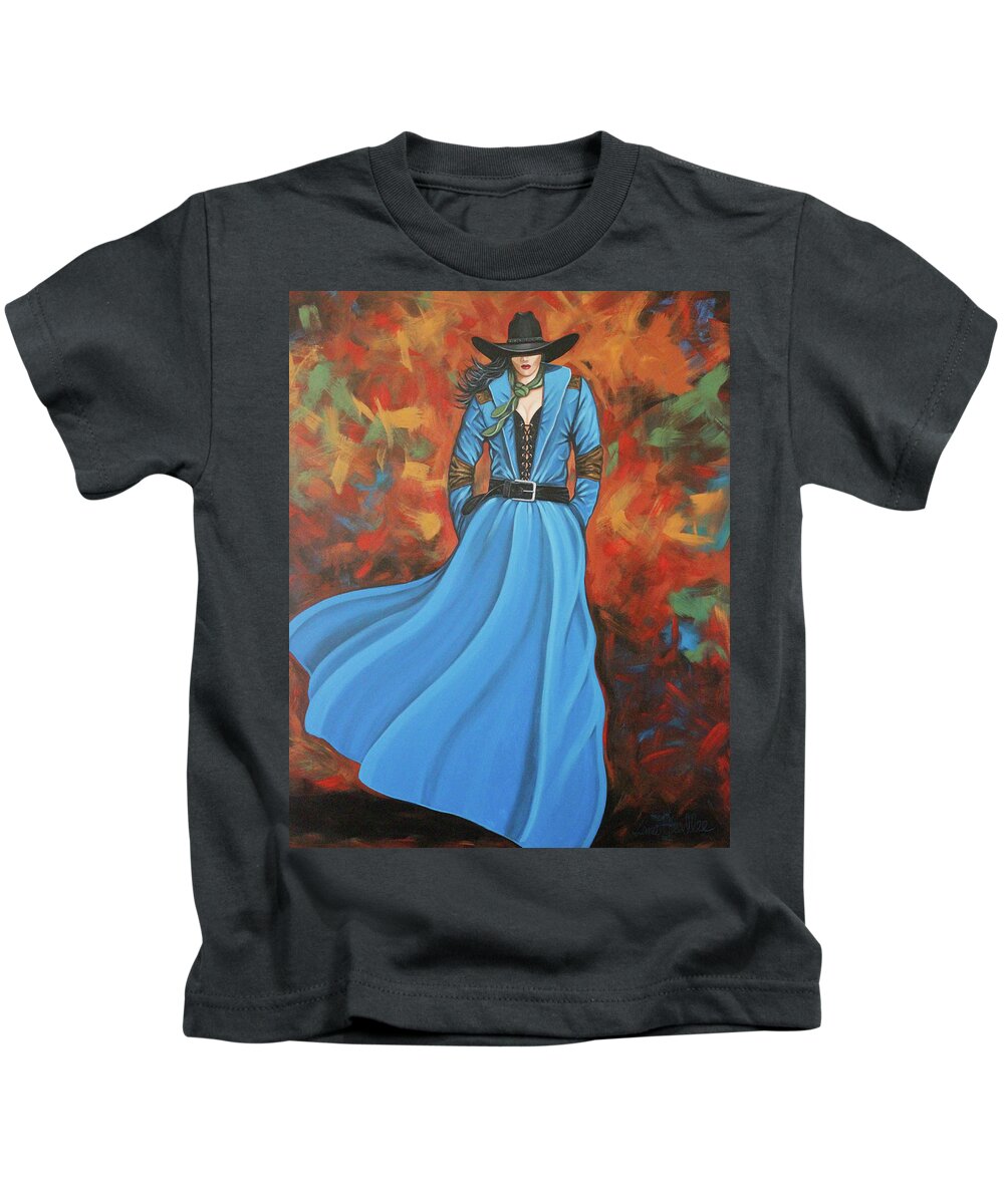 Cowgirl Kids T-Shirt featuring the painting Autumn Blue by Lance Headlee