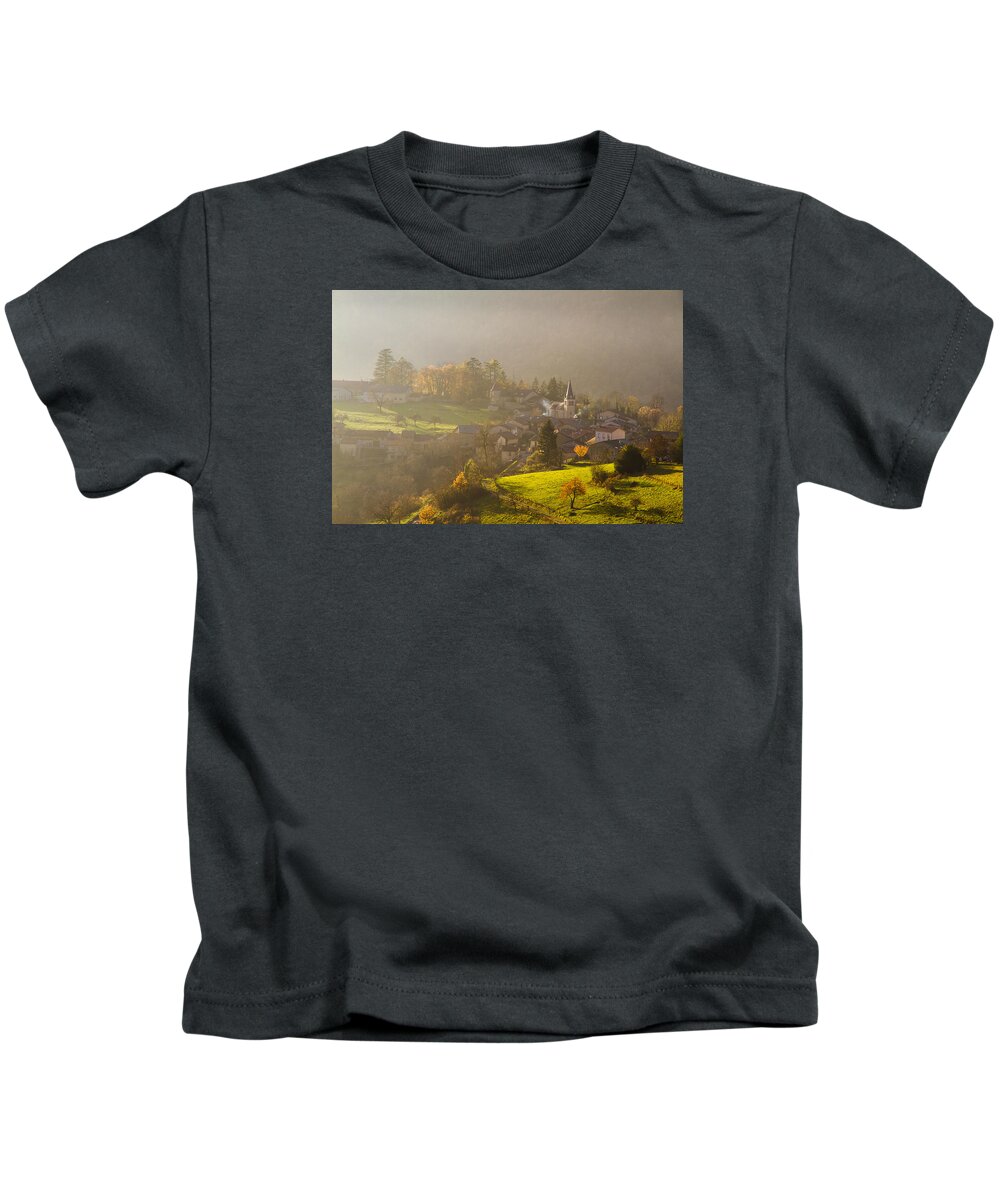 Autumn Kids T-Shirt featuring the photograph Autumn lights in Bugey mountains by Paul MAURICE