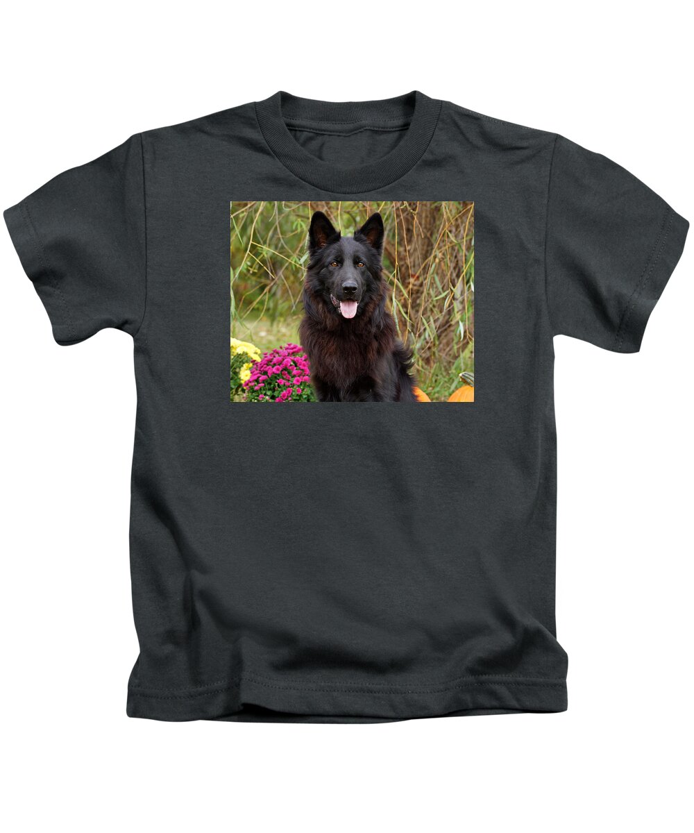 Black German Shepherd Kids T-Shirt featuring the photograph Aziza by Sandy Keeton