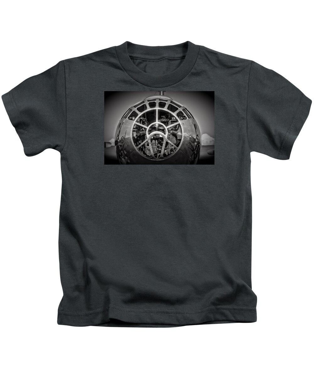 Black And White Kids T-Shirt featuring the photograph B-29 by Richard Gehlbach