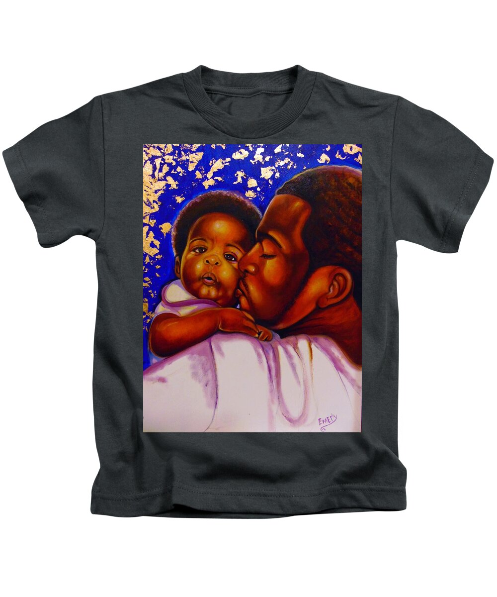 People Black Art Kids T-Shirt featuring the painting Baby Boy by Emery Franklin