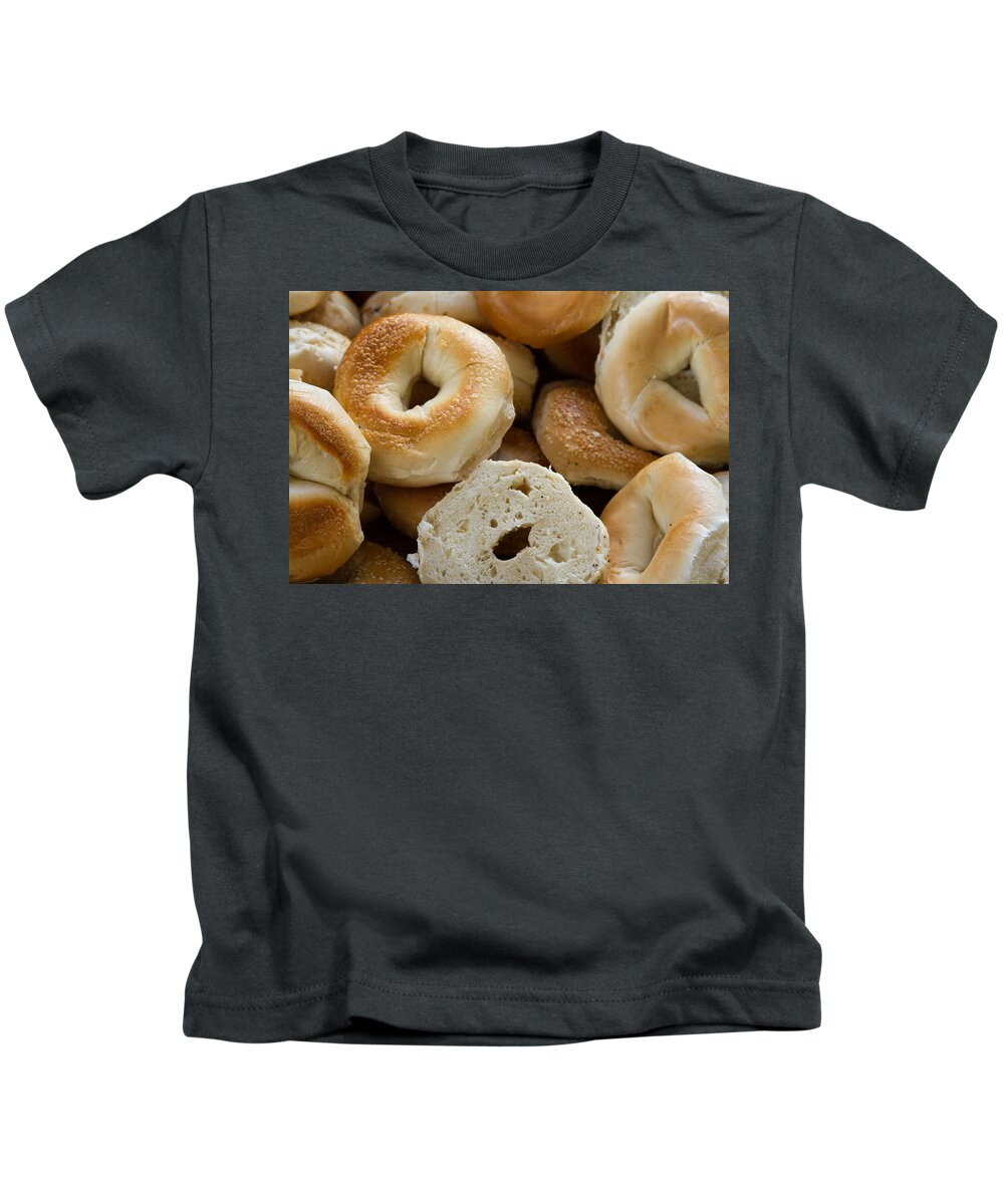 Food Kids T-Shirt featuring the photograph Bagels 1 by Michael Fryd