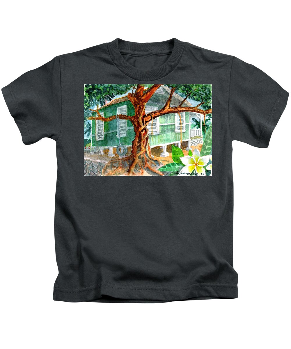 Banyan Tree Kids T-Shirt featuring the painting Banyan in the Backyard by Eric Samuelson