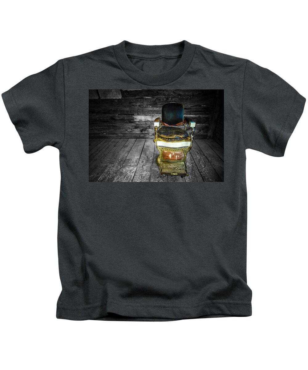 Selective Color Kids T-Shirt featuring the photograph Ghost Town Barber Chair No. 1 by Sandra Selle Rodriguez