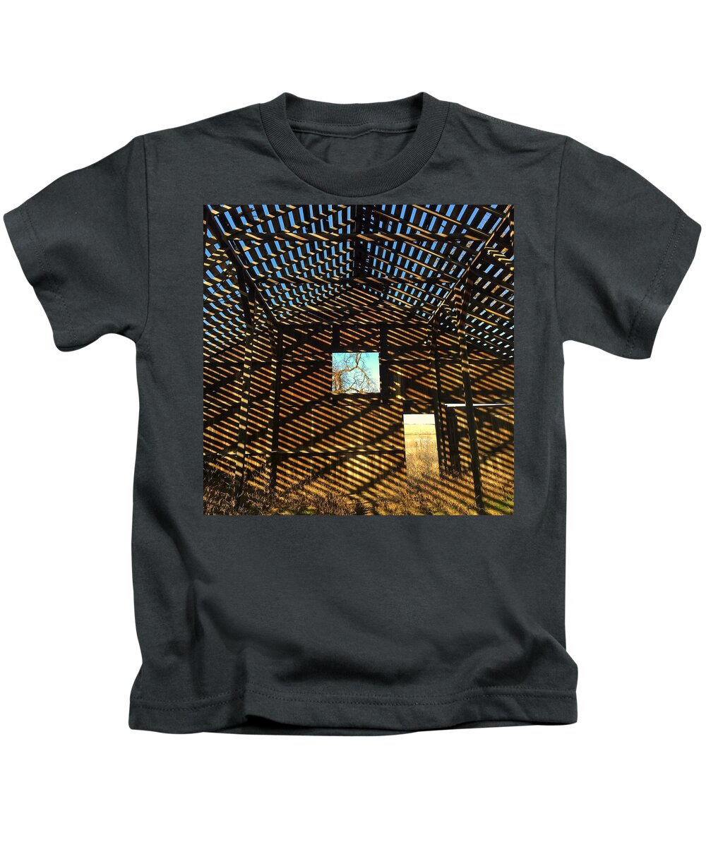 Barn Kids T-Shirt featuring the photograph Barn Rafter Shadows by Jerry Abbott