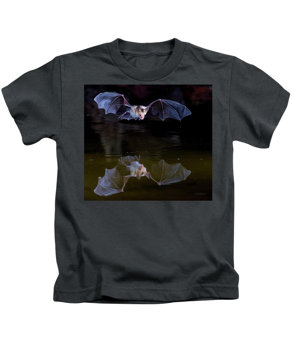 Bat Kids T-Shirt featuring the photograph Bat Flying over Pond by Judi Dressler