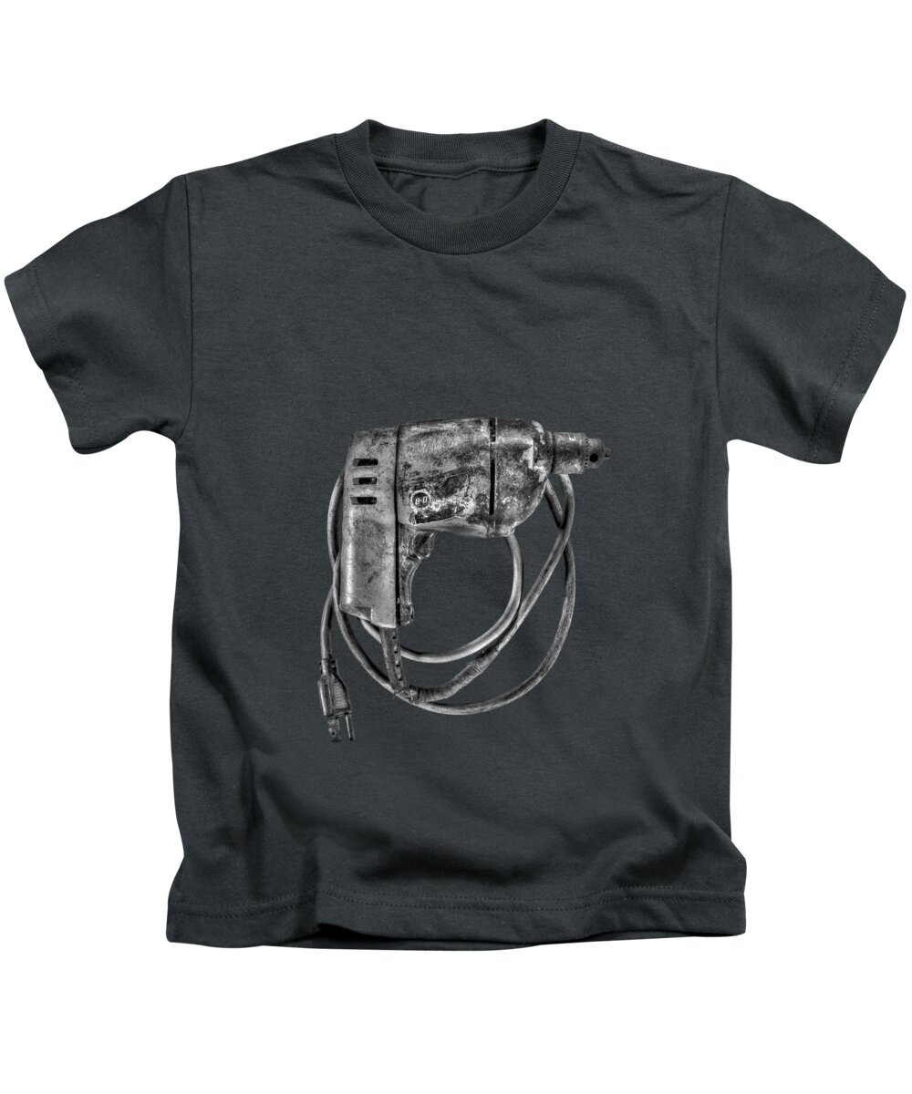 Antique Kids T-Shirt featuring the photograph BD Drill Motor BW by YoPedro