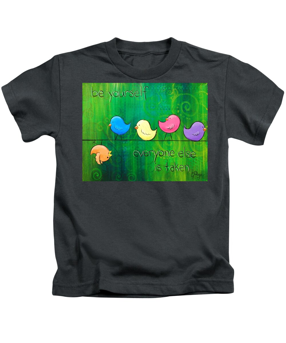 Birds Kids T-Shirt featuring the painting Be Yourself - Birds by Emily Page