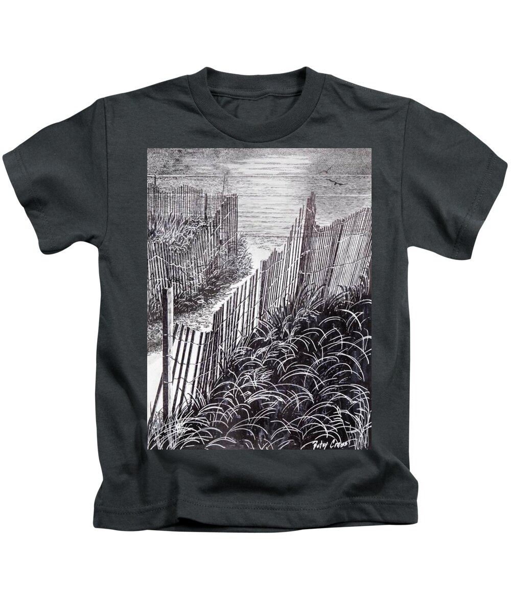 Pen And Ink Kids T-Shirt featuring the drawing Beach Path by Betsy Carlson Cross