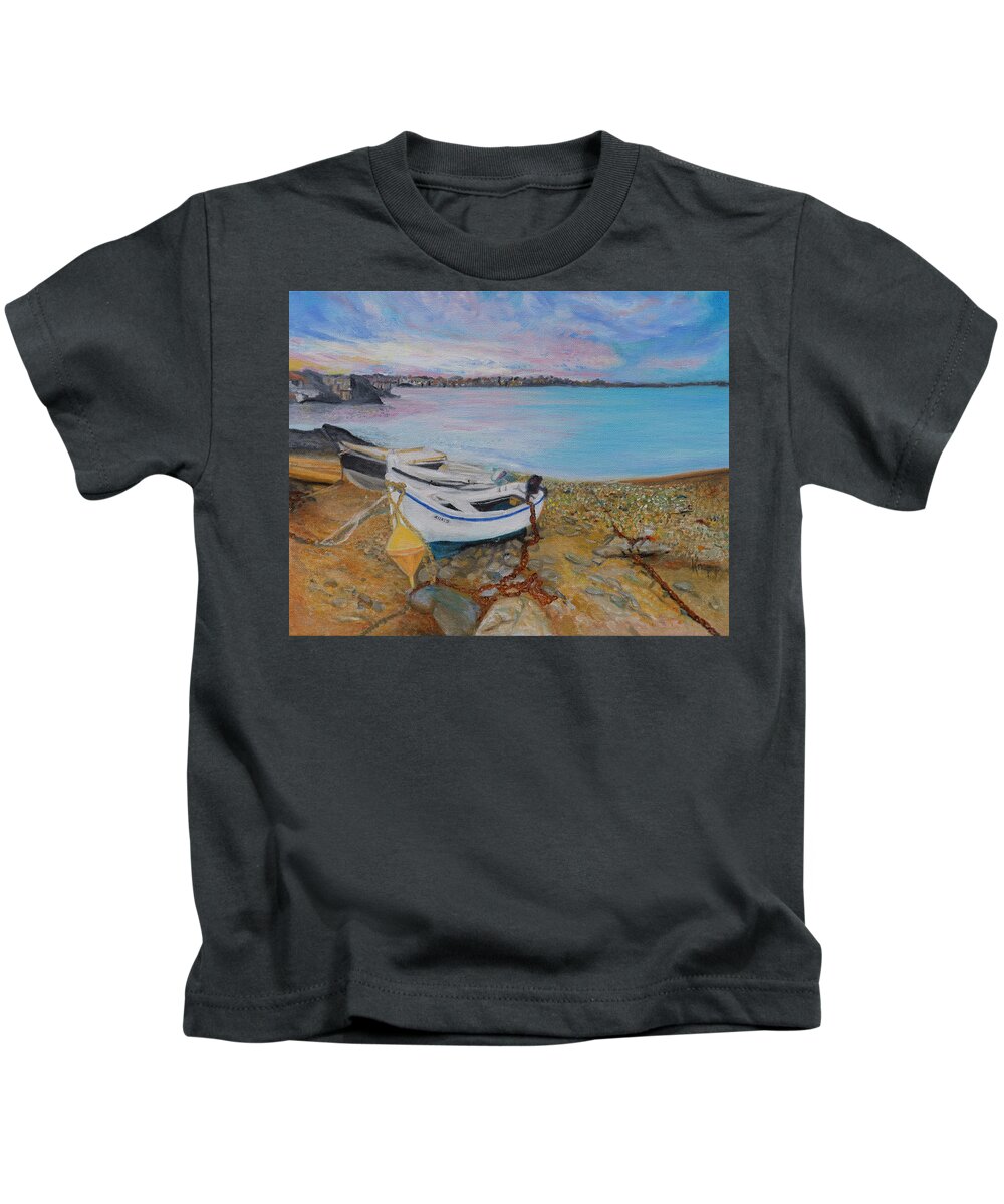 Seaside Kids T-Shirt featuring the painting Beached Boats by Kathy Knopp