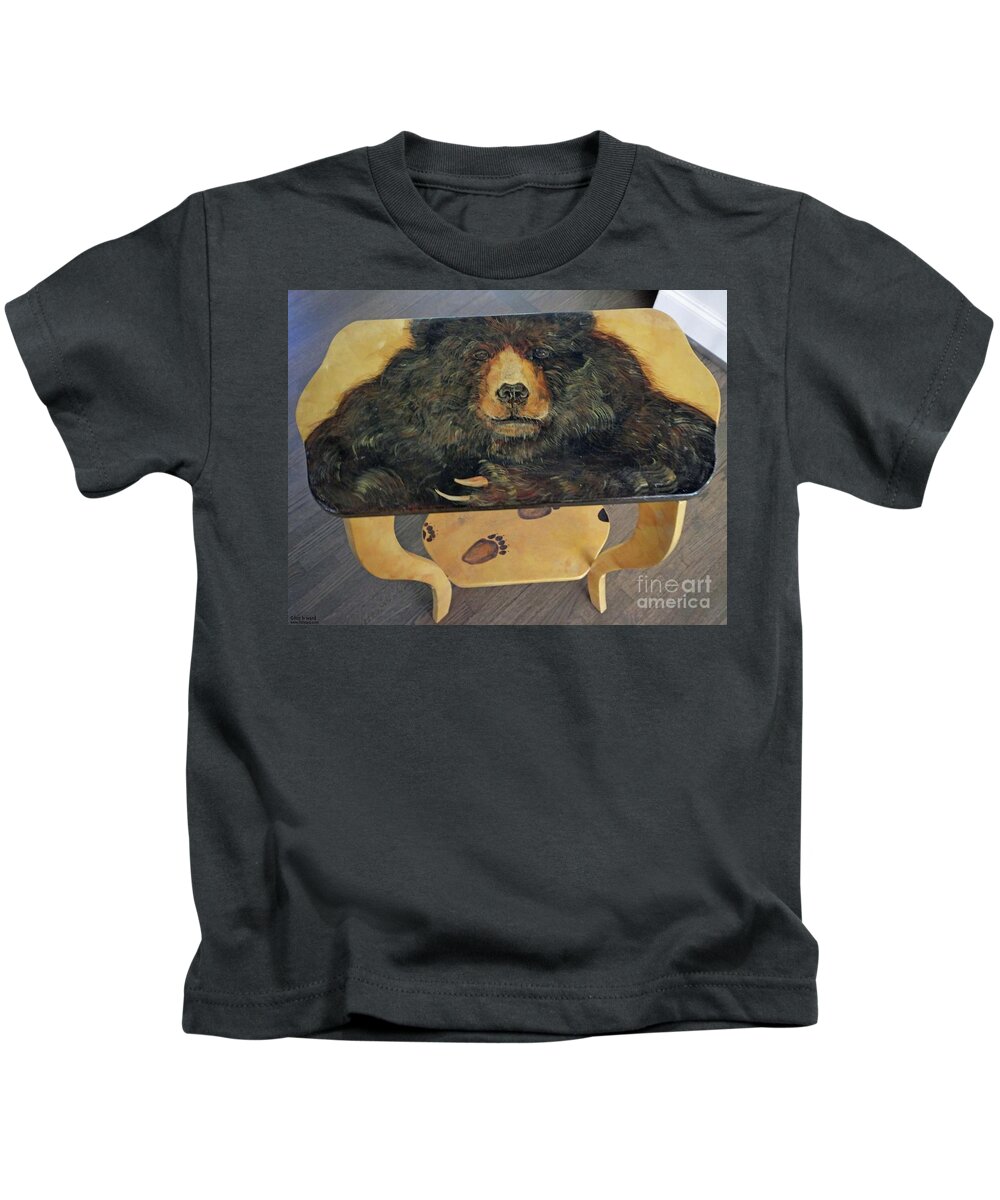 Bear Kids T-Shirt featuring the mixed media Bear Table by Lizi Beard-Ward
