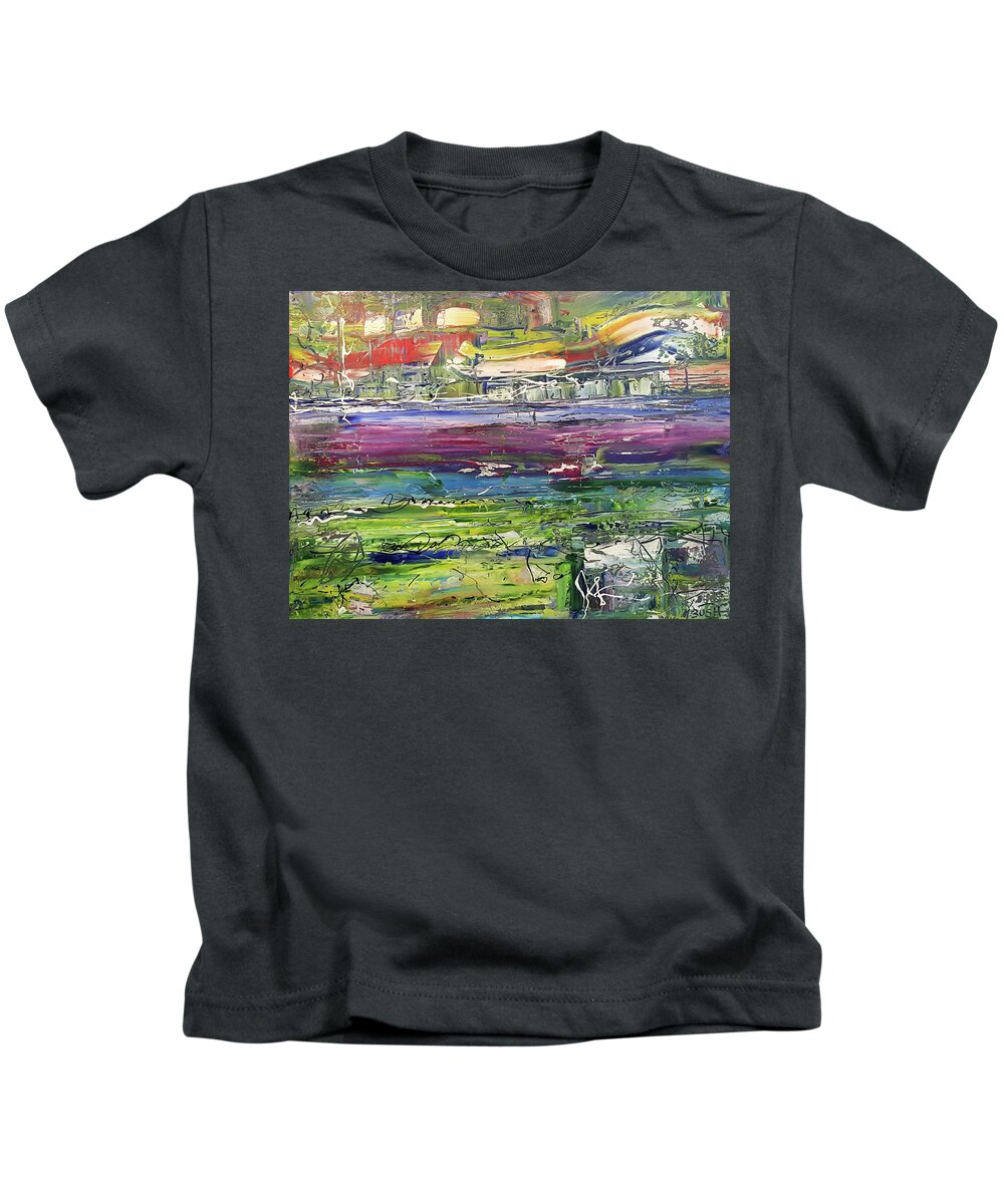 River Kids T-Shirt featuring the painting Beautiful Day on the River by Martin Bush