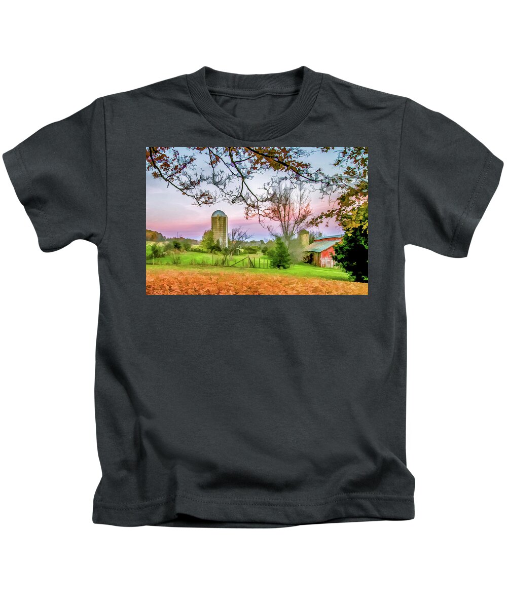Farm Kids T-Shirt featuring the digital art Beautiful Farm in Fall by Lisa Lemmons-Powers