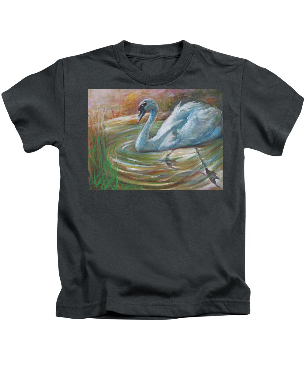 Swan Kids T-Shirt featuring the painting Beauty in The Battle by Sukalya Chearanantana
