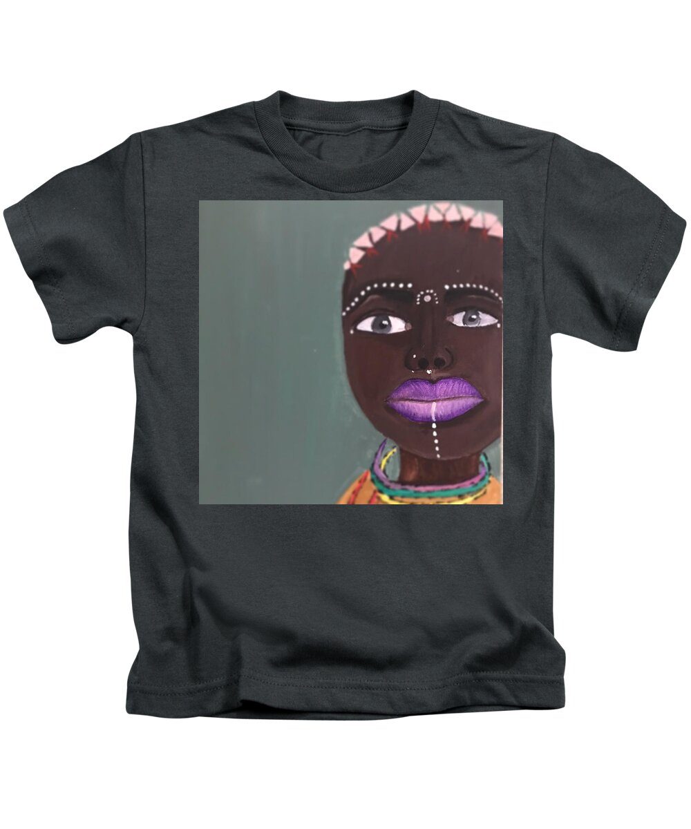 African Women Kids T-Shirt featuring the painting Beauty by NiKita Hill