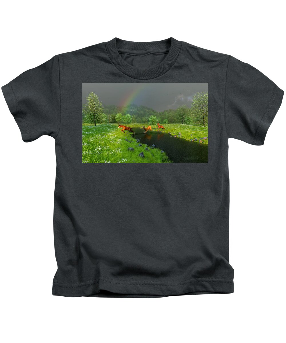 Dieter Carlton Kids T-Shirt featuring the digital art Beneath the Waning Mist by Dieter Carlton