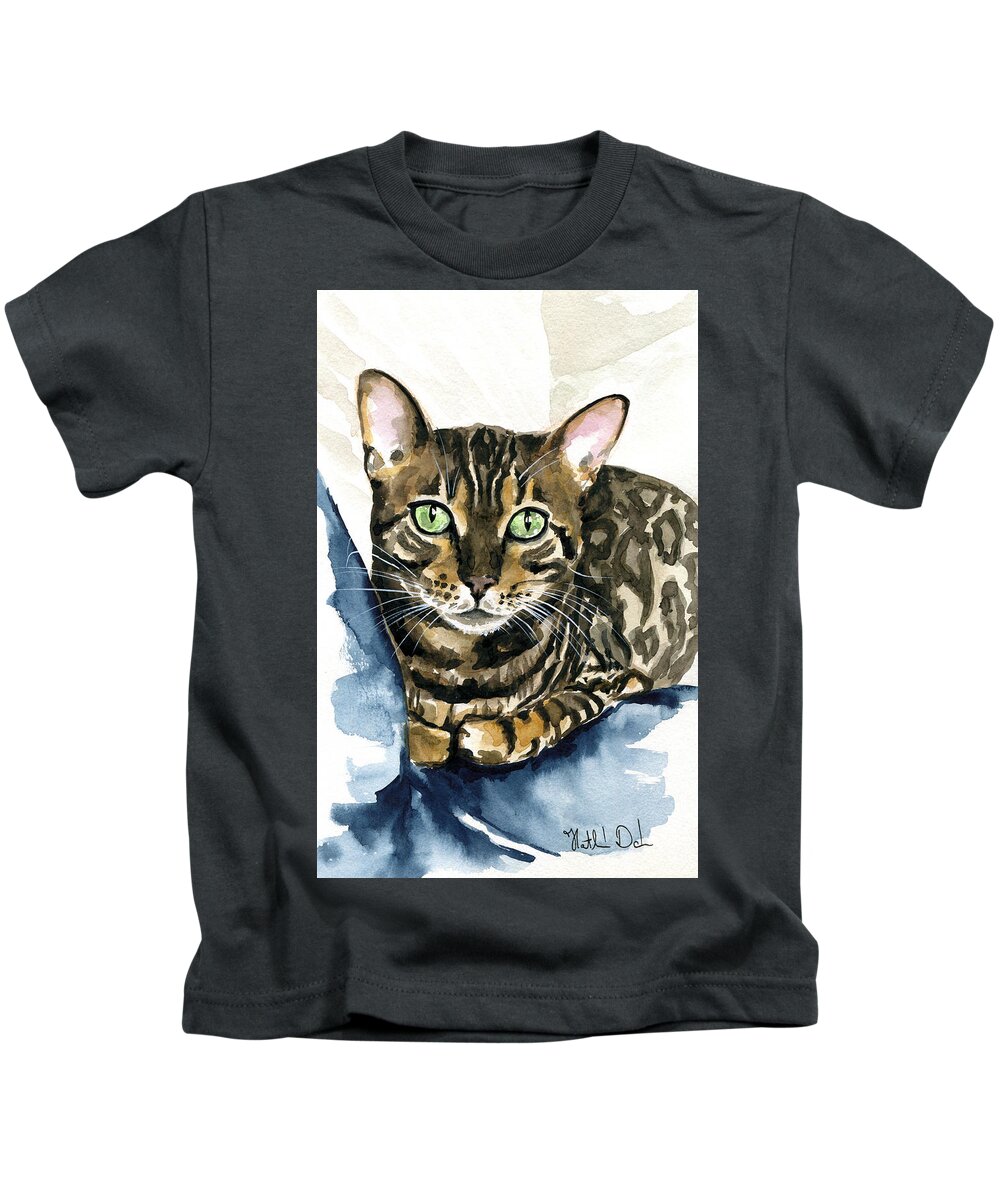 Cat Kids T-Shirt featuring the painting Bengal Perfection - Cat Painting by Dora Hathazi Mendes