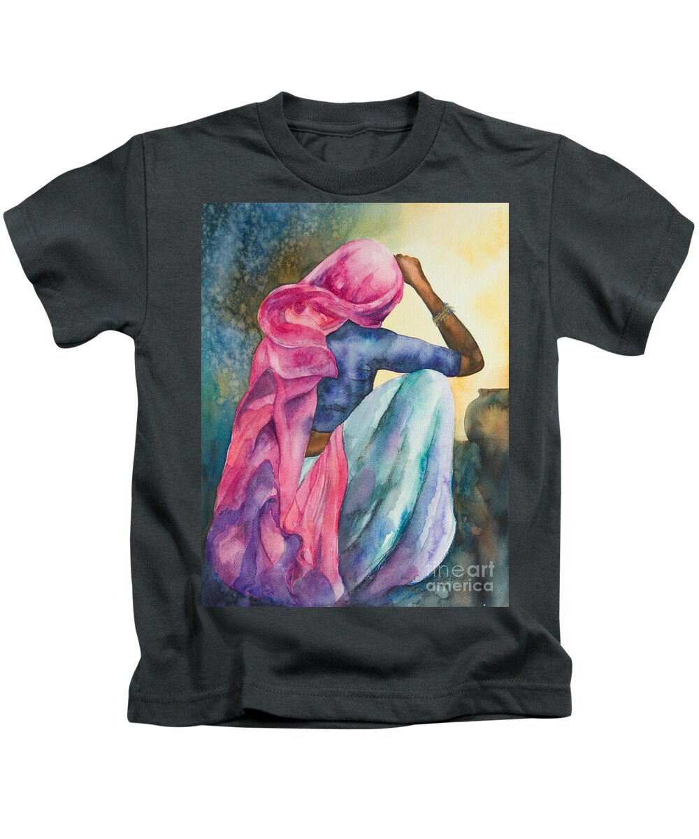 India Kids T-Shirt featuring the painting Bengali Rose by Kate Bedell