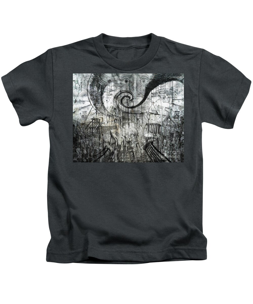 Abstract Kids T-Shirt featuring the digital art Beware of Darkness by Rhonda Strickland