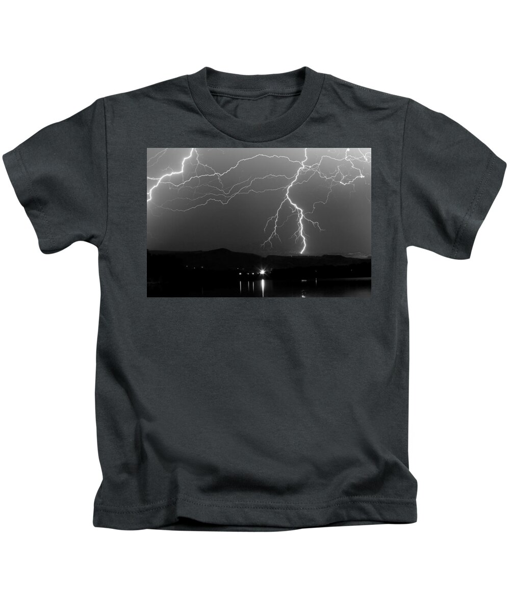 Lightning Kids T-Shirt featuring the photograph Black and White Massive Lightning Strikes by James BO Insogna