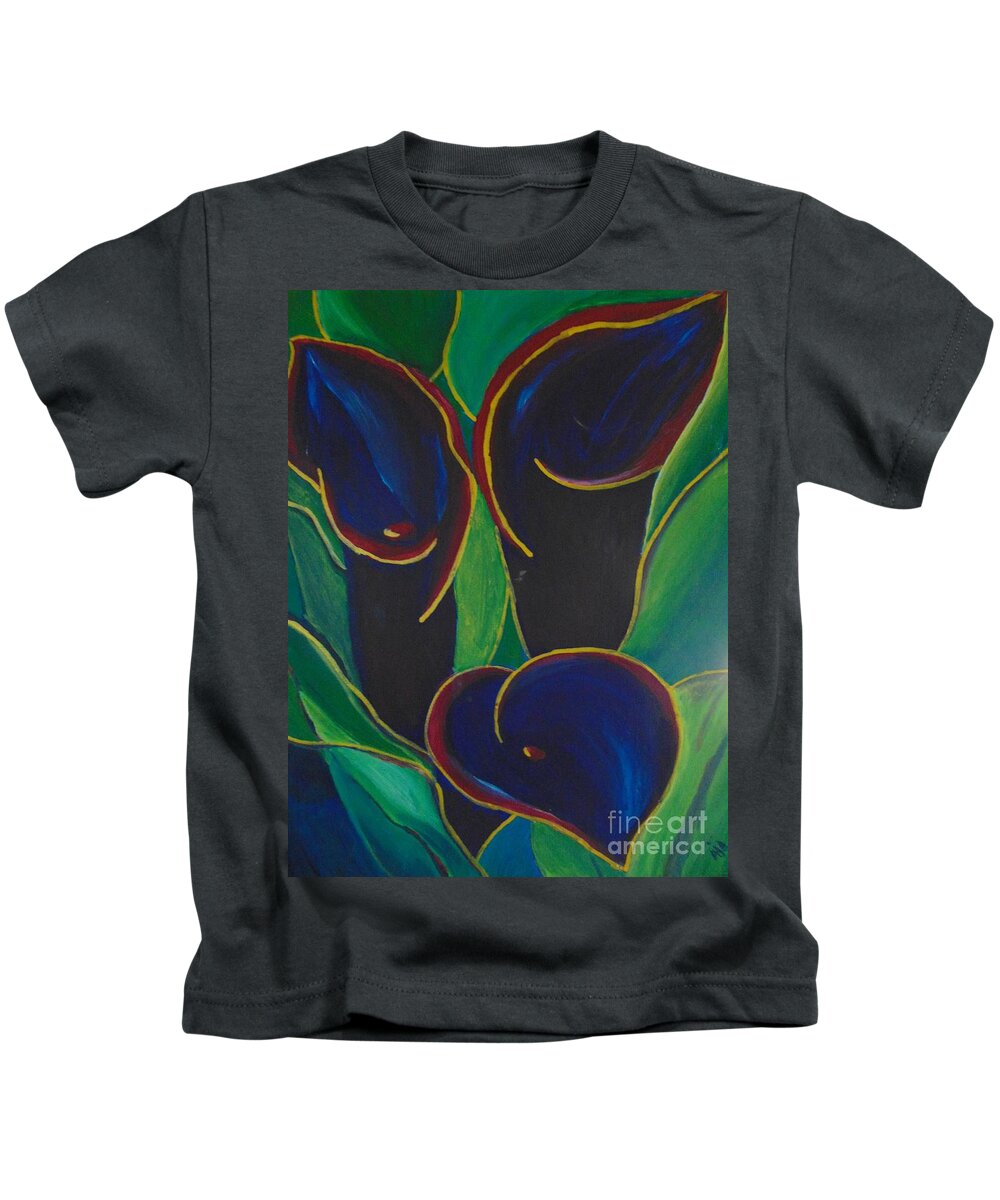 Flowers Kids T-Shirt featuring the painting Black Beauty by Saundra Johnson
