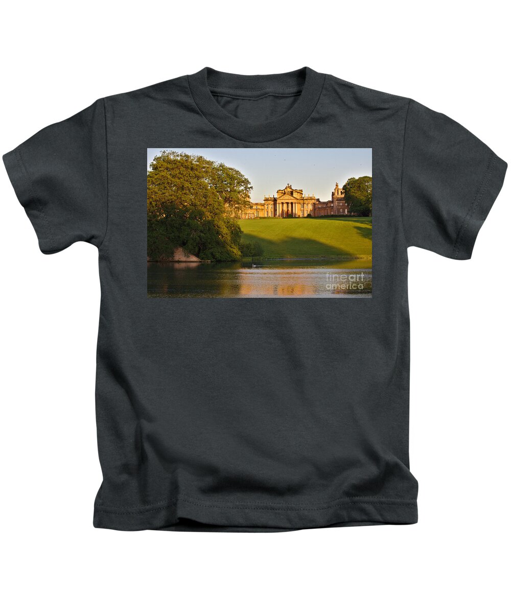 Blenheim Palace Kids T-Shirt featuring the photograph Blenheim Palace and Lake by Jeremy Hayden