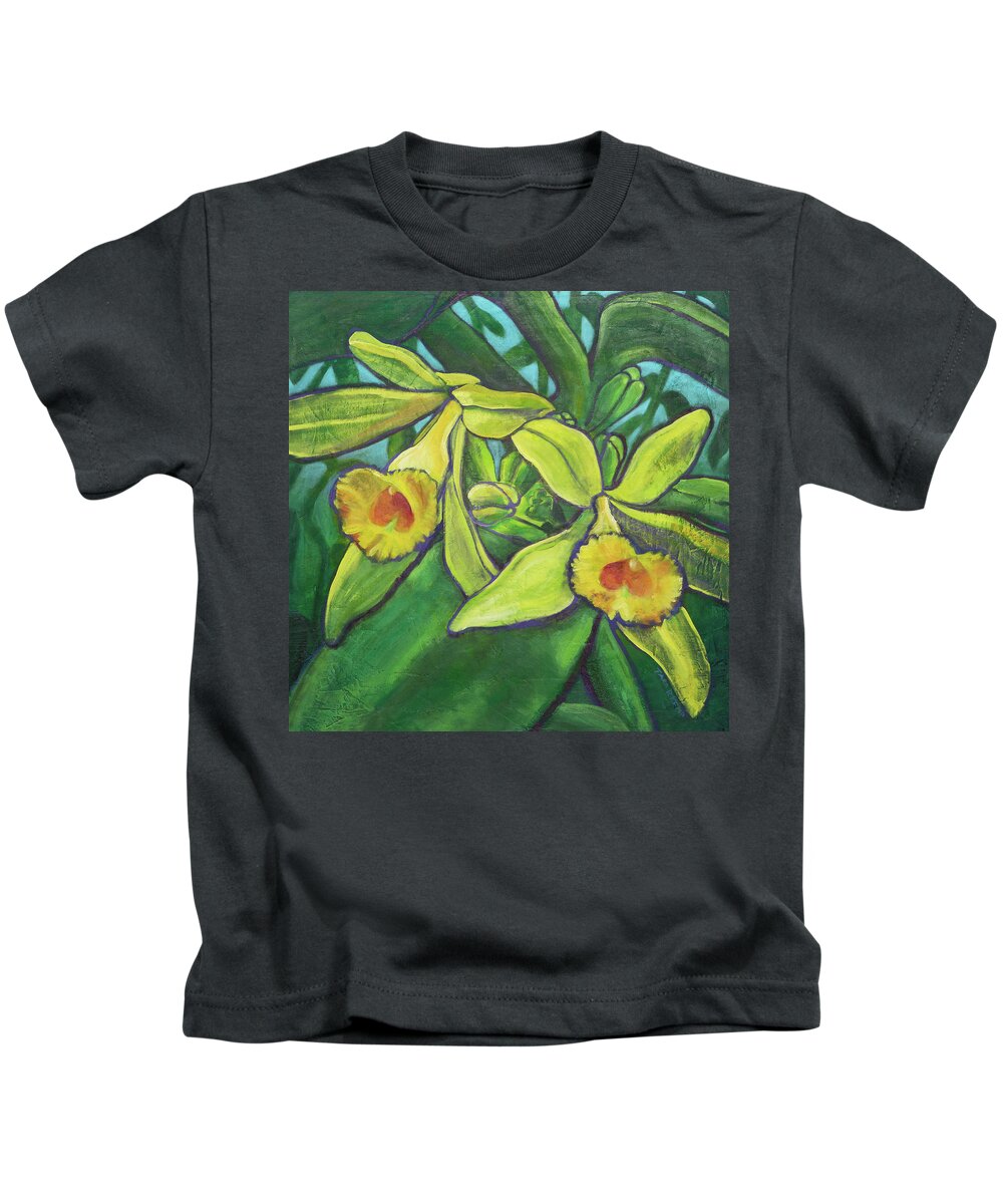 Coconut Bliss Kids T-Shirt featuring the painting Blissful Vanilla Orchids by Tara D Kemp