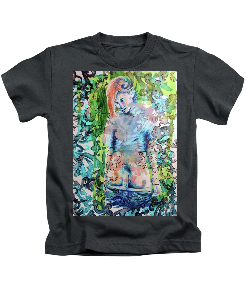 Nude Male Kids T-Shirt featuring the painting Blond Boy Version 3 by Rene Capone