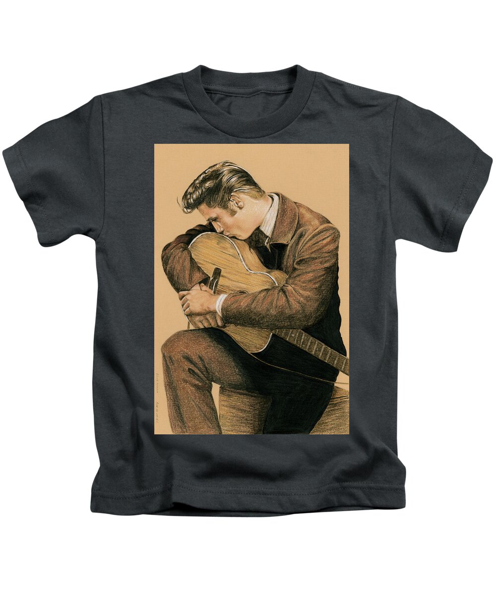 Elvis Kids T-Shirt featuring the drawing Blue Moon by Rob De Vries