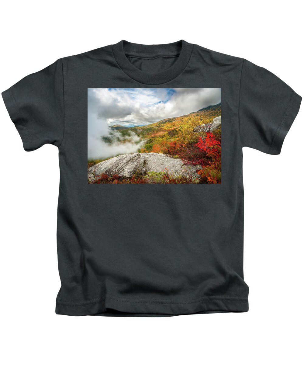 Landscape Kids T-Shirt featuring the photograph Blue Ridge Mountains NC Autumn Mystery by Robert Stephens