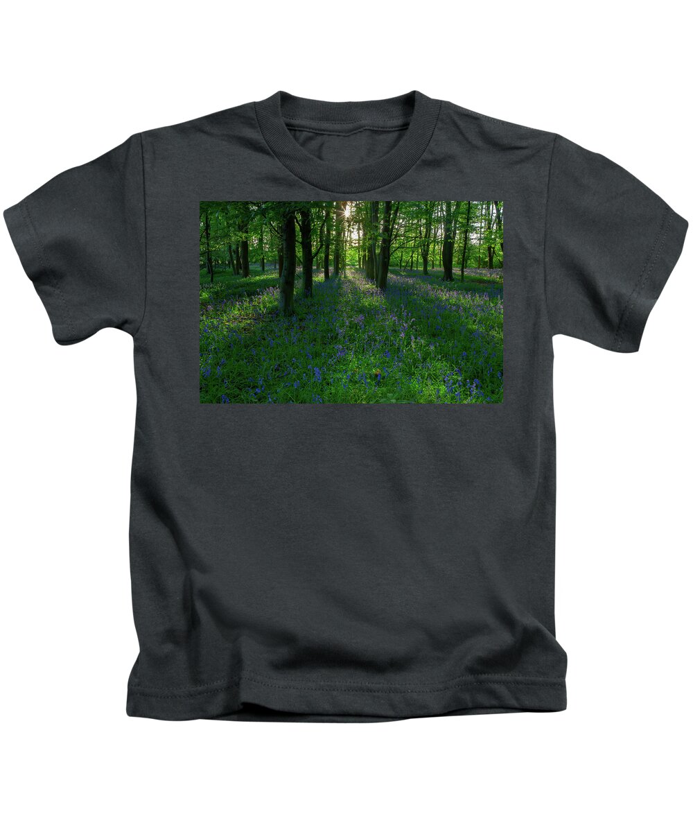 Bluebells Kids T-Shirt featuring the photograph Bluebells in Oxey Woods by Nick Atkin
