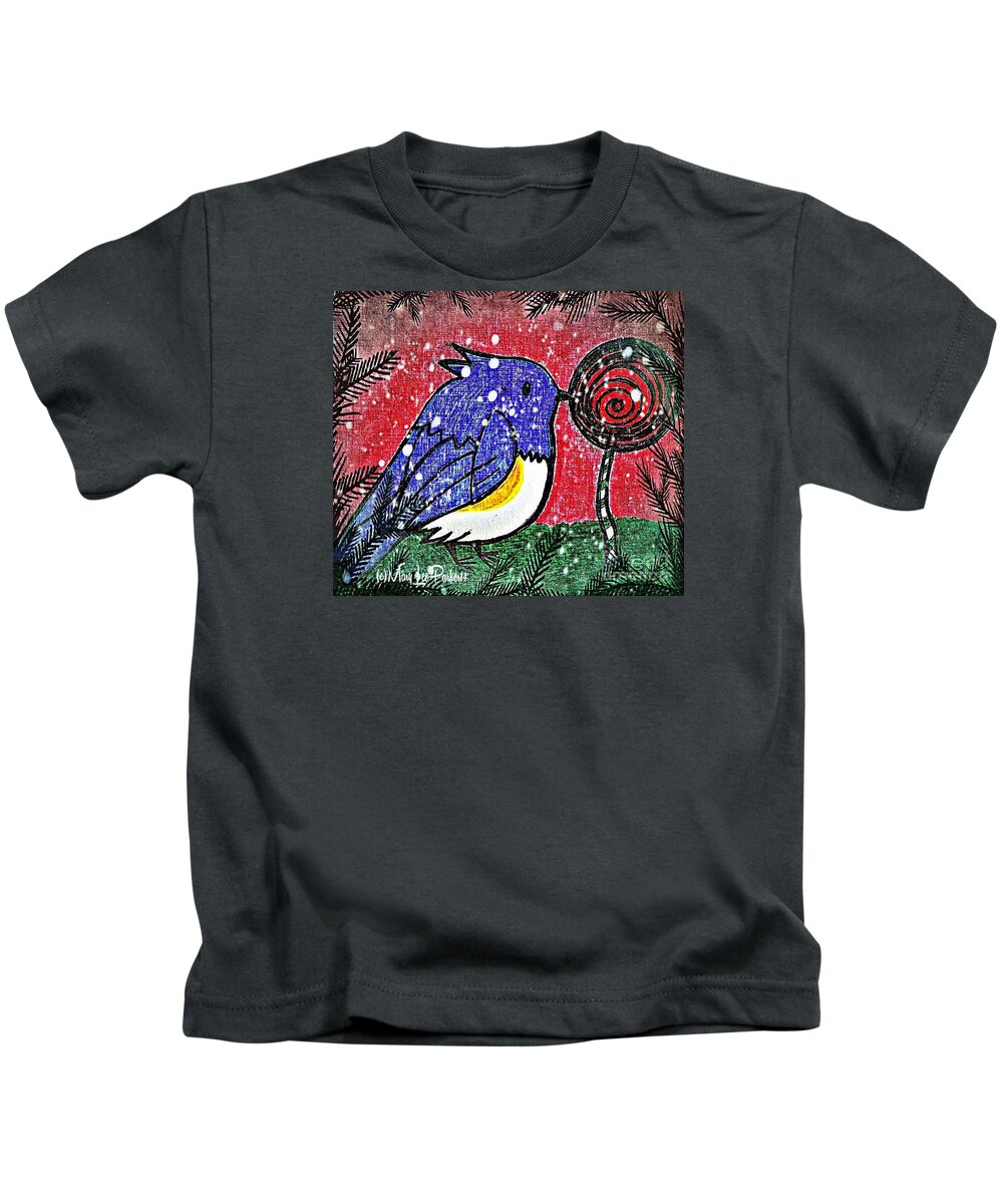Blue Bird Kids T-Shirt featuring the mixed media Bluebird Of The Season by MaryLee Parker