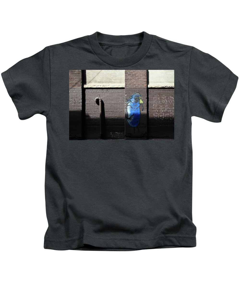 Bird Kids T-Shirt featuring the photograph Bluebird Shruggin On Poowall by Kreddible Trout