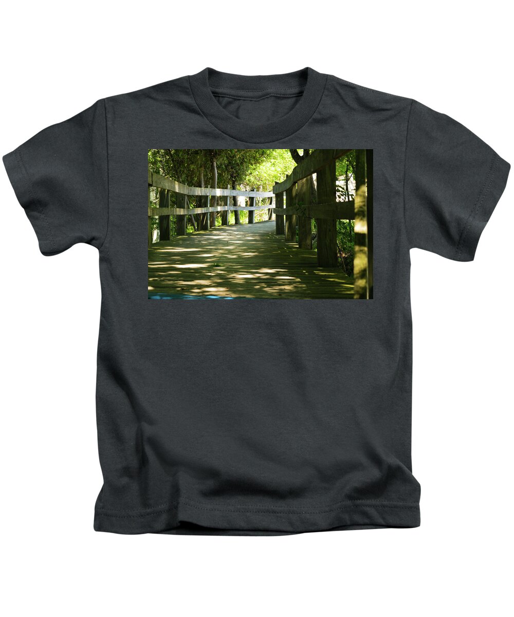 Landscape Kids T-Shirt featuring the photograph Boardwalk by Lester Plank