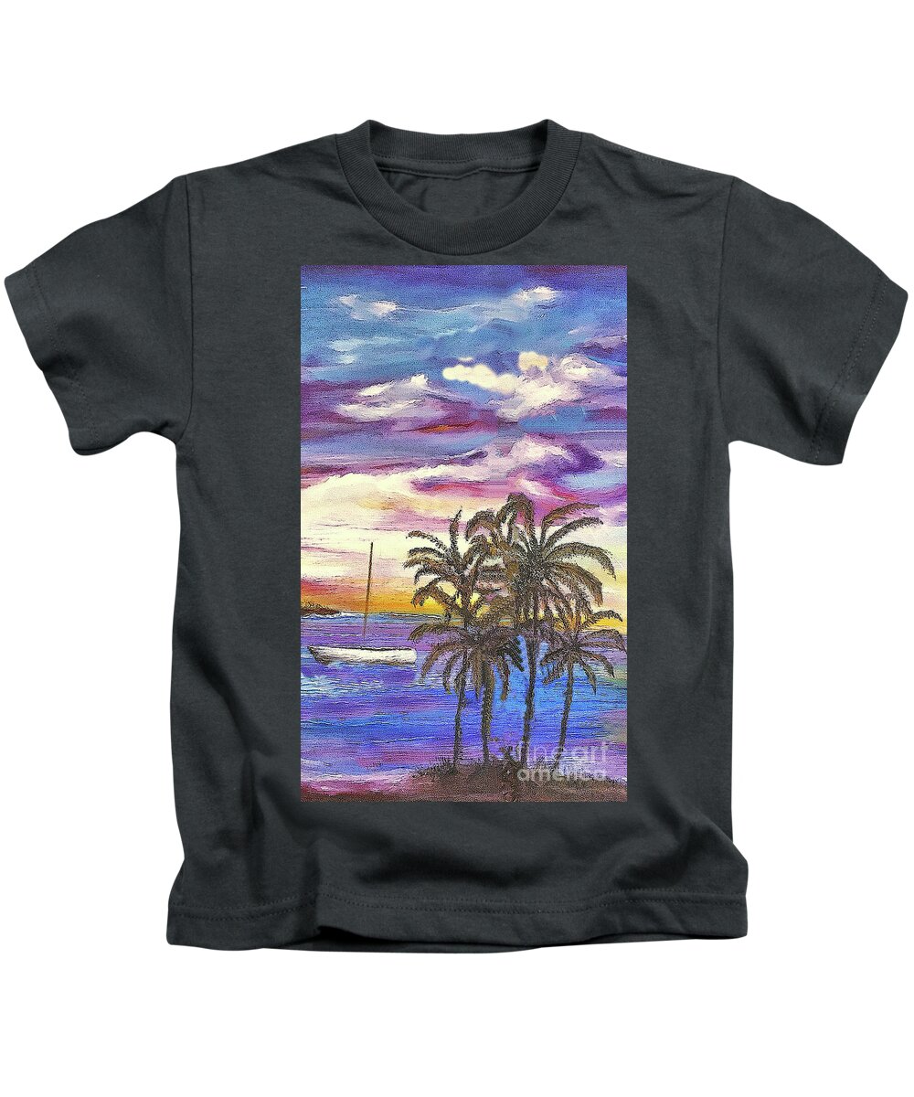 Kapoho Kids T-Shirt featuring the painting Anchored at Kapoho Lagoon by Michael Silbaugh
