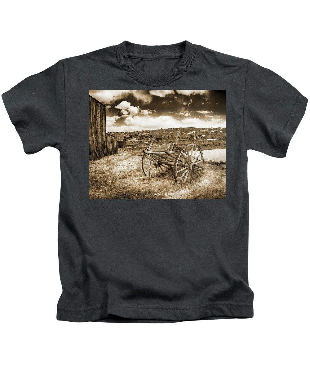 Bodie Kids T-Shirt featuring the photograph BODIE WAGON, Bodie Ghost Town, California by Don Schimmel