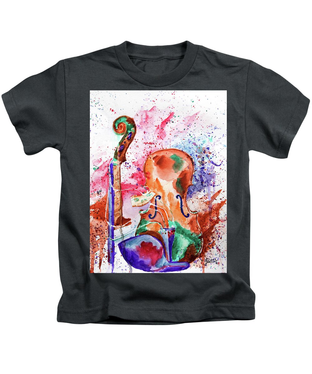 Violin Kids T-Shirt featuring the painting Body and Scroll by Carlos Flores