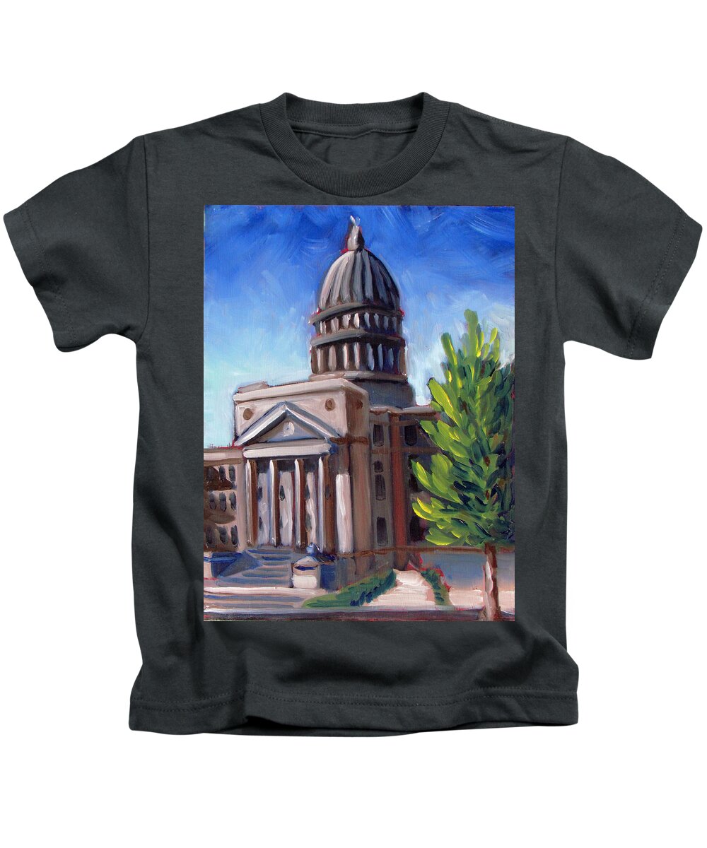 Boise Kids T-Shirt featuring the painting Boise Capitol Building 01 by Kevin Hughes