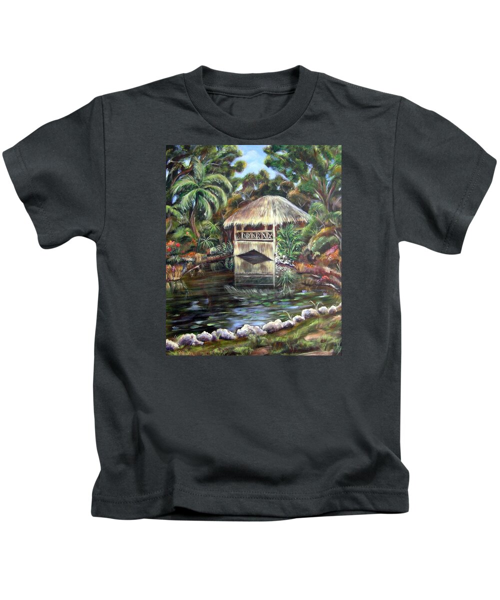Bonnet House Kids T-Shirt featuring the painting Bonnet House Chickee by Patricia Piffath
