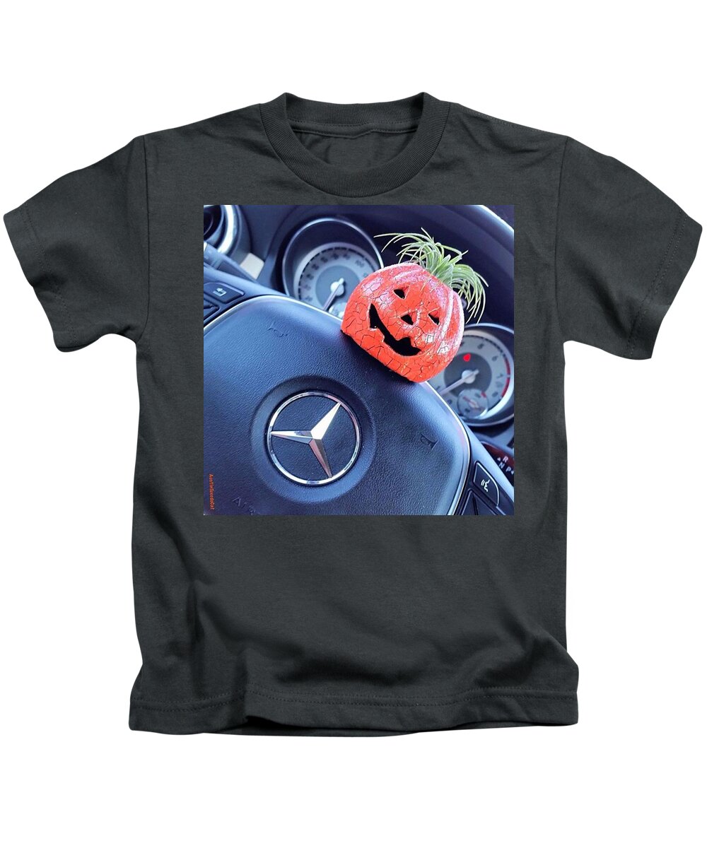 🎃 Kids T-Shirt featuring the photograph #boo! My #car Is Getting Excited About by Austin Tuxedo Cat