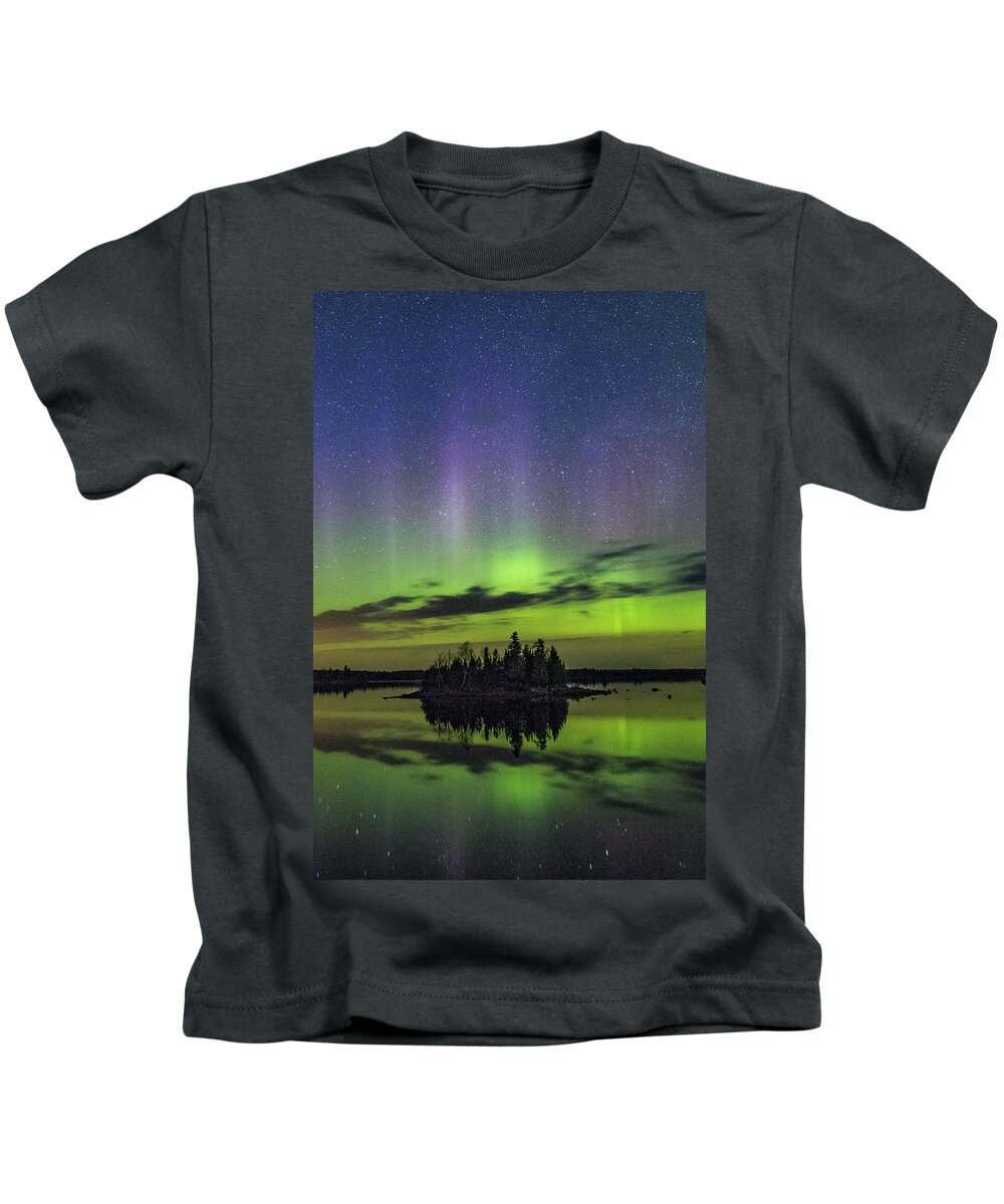 Northern Lights Kids T-Shirt featuring the photograph Boulder Lake Aurora 11 52 24 by Joe Kopp