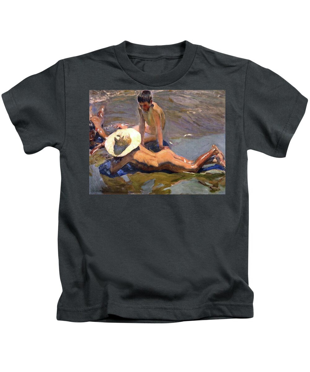 Sorolla Kids T-Shirt featuring the painting Boys on the Beach of 1908 by Juaquin Sorolla