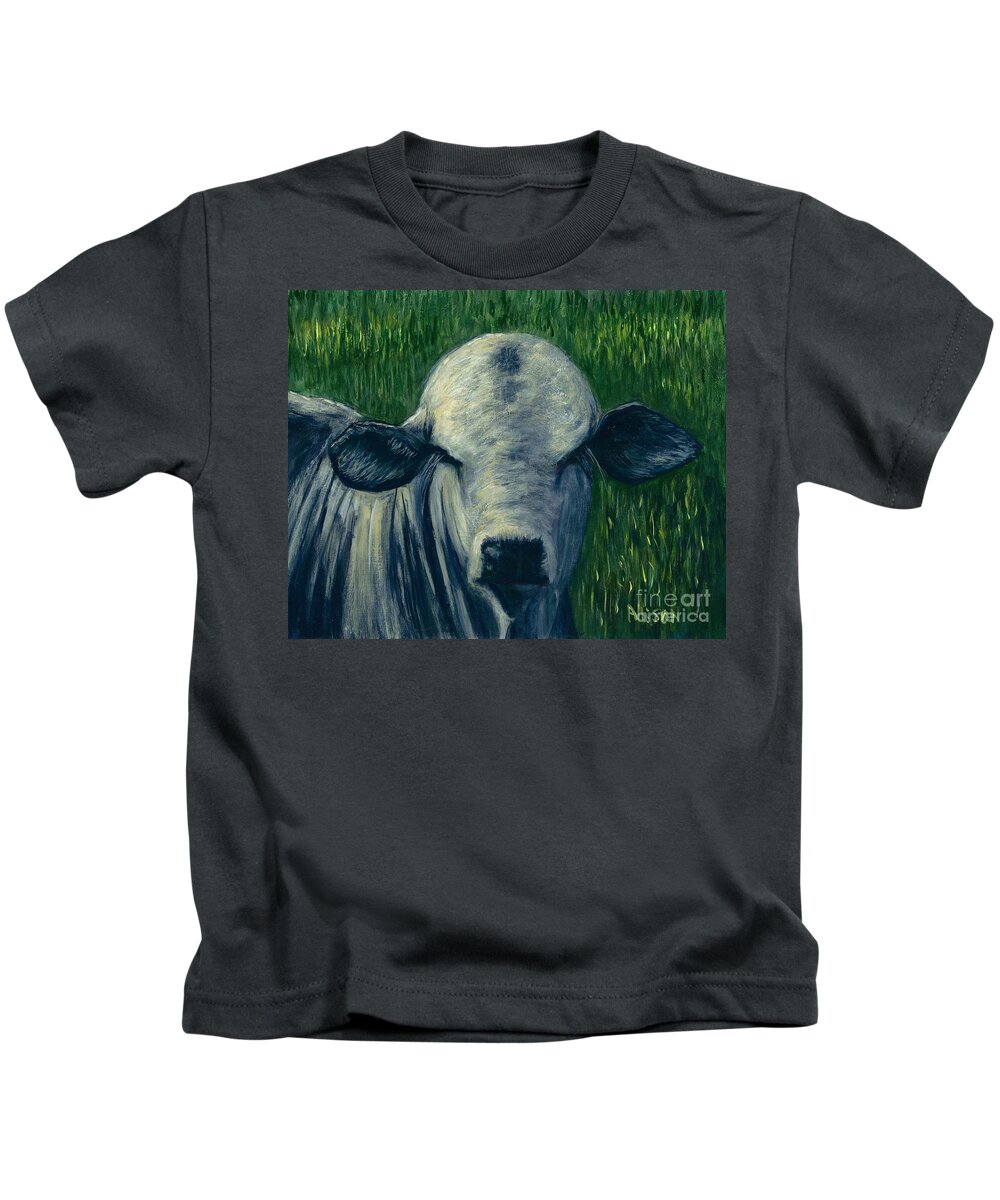 #brahma #brahman #cows #animals #livestock Kids T-Shirt featuring the painting Brahma Bull by Allison Constantino