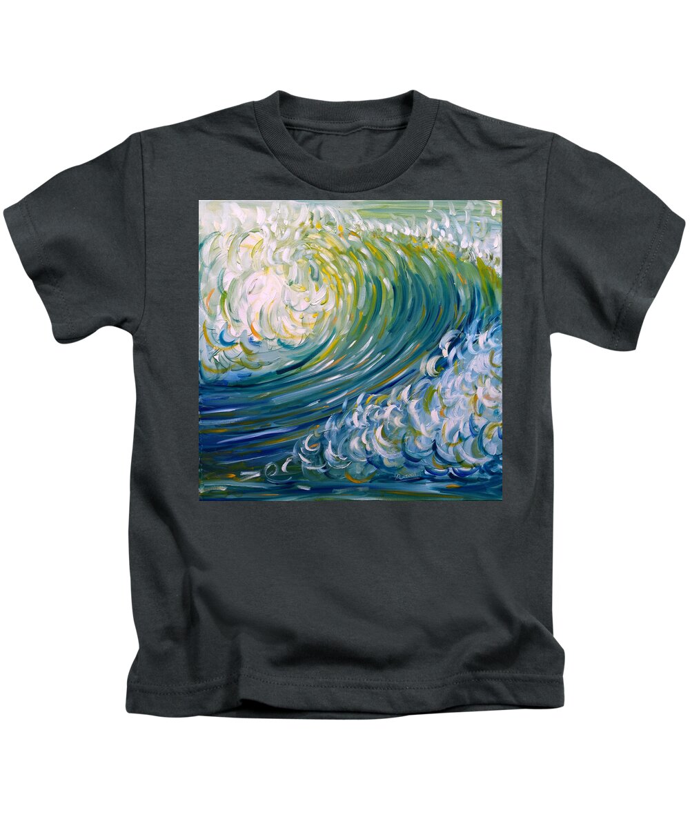 Wave Kids T-Shirt featuring the painting Breaking Wave by Pete Caswell