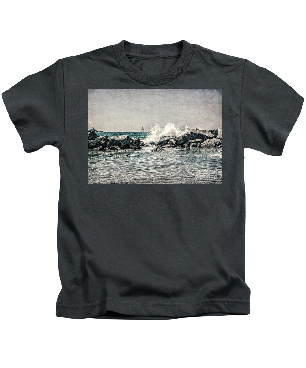 Blue Kids T-Shirt featuring the photograph Breakwater by Joe Lach