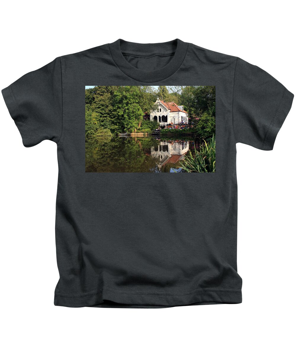 Amsterdam Kids T-Shirt featuring the photograph Brewery By The Lake by Aidan Moran