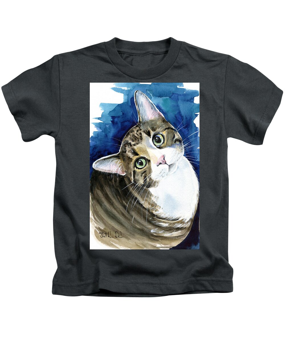 Bubbles Kids T-Shirt featuring the painting Bubbles - Tabby Cat Painting by Dora Hathazi Mendes